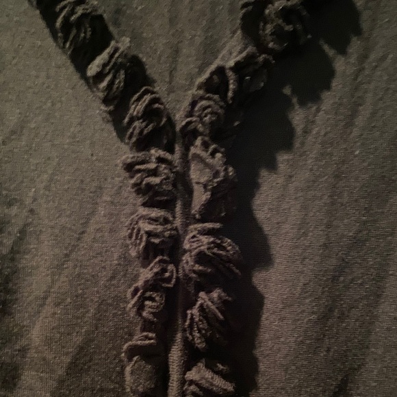 LOFT Black Ruffle V-Neck Cardigan, Snap Closure, small hole - Picture 3 of 6